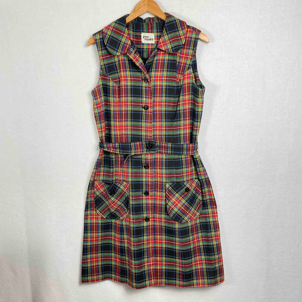 Gene Stanley Vintage Tartan Plaid Sleeveless Dress Womens Size 10